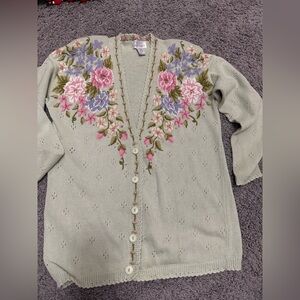 Marisa Christina For Lord And Taylor Vintage Cardigan Mint And florals